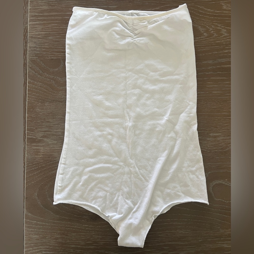 COPY - American Apparel White Cotton Strapless Ruched Bodysuit